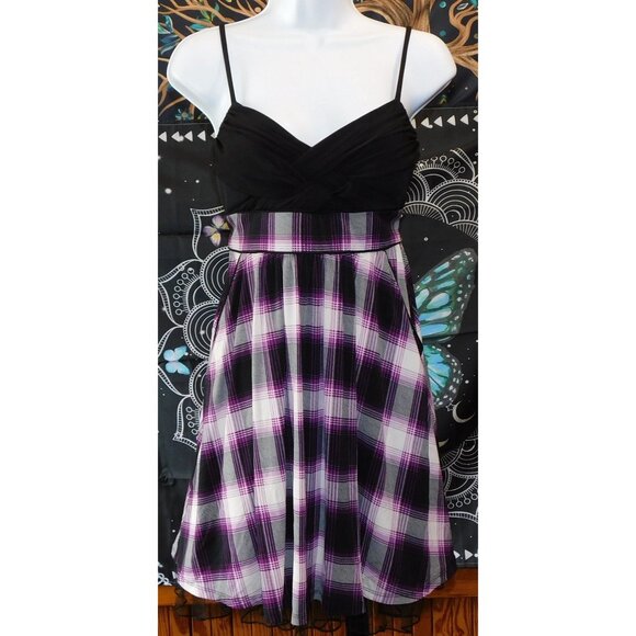 City Studio Gothic Purple And Black Plaid Mini Dress - Picture 2 of 5